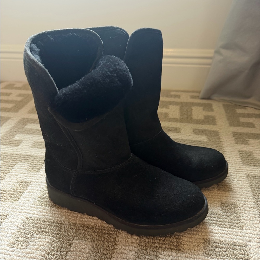 UGG Black Suede Mid-Calf Shearling Lined Booties
